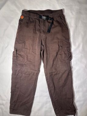 Brown Cargo Pants with Built-In Webbing Belt